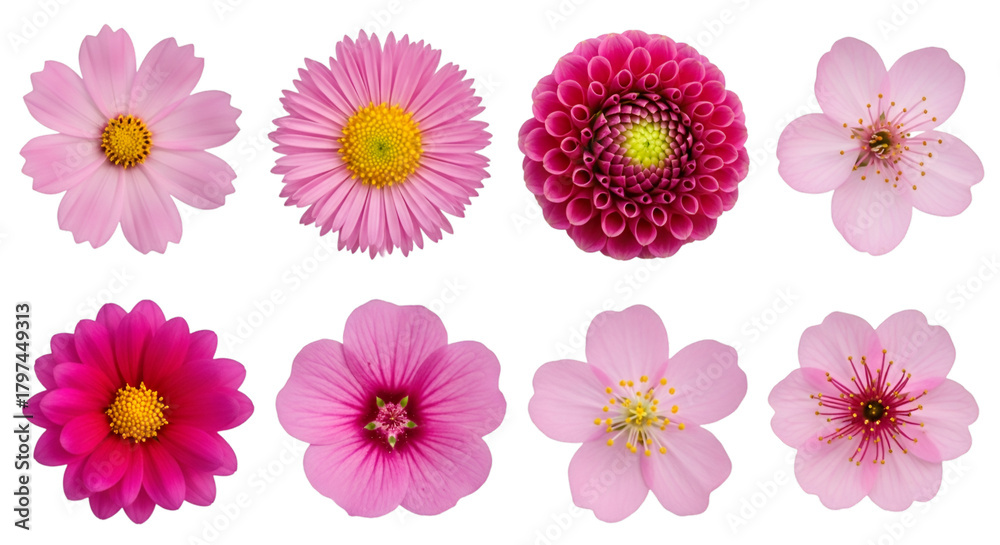 Fototapeta premium Assortment of Pink and Magenta Flowers on Black Background