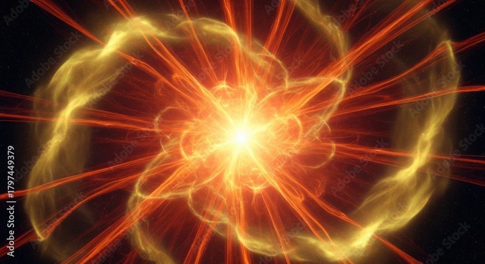 Fototapeta premium Bright Explosion with Radiating Light Effects and Colorful Energy Waves in Dark Space