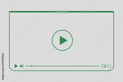 Green video player interface template with play button control icons