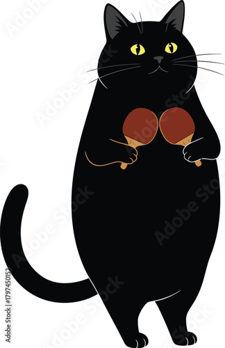 Black cat playing ping pong illustration cute animal pet cartoon art eps silhouette