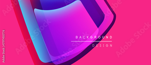 Vibrant abstract design. Layered shapes create dynamic visual effect. Pink background enhances colorful gradients. Modern, stylish composition.