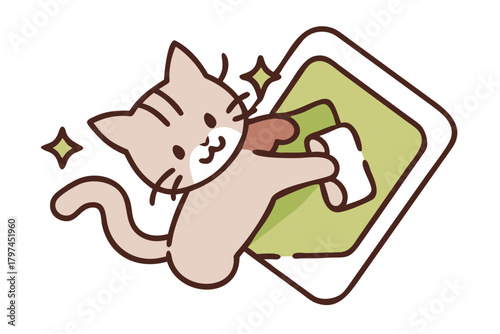 generative art. The cat flips through the phone icon
