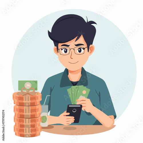 vector illustration of people transacting digital money