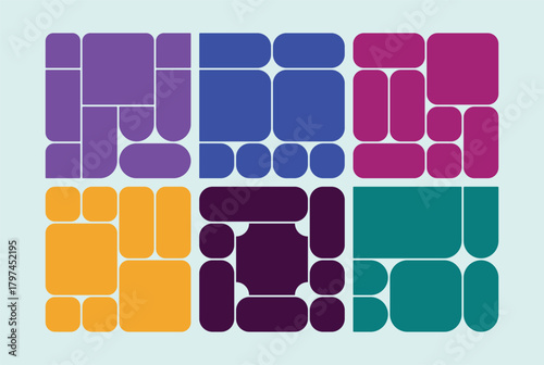 Colorful geometric pattern with rounded rectangles and squares illustration art