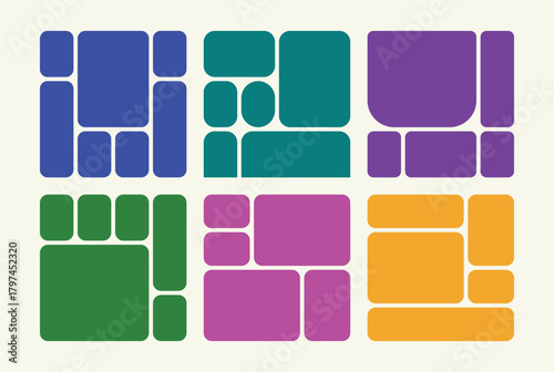 Colorful geometric layouts showcasing different design arrangements and composition ideas