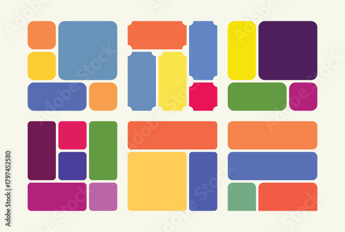 Colorful Rounded Rectangles Arranged in Abstract Grid Pattern Layout Design