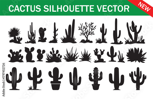 Cactus Silhouette Vector Collection in Black