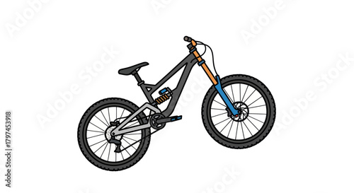 Modern Black Mountain Bike with Blue Suspension Forks for Off-Road Cycling.