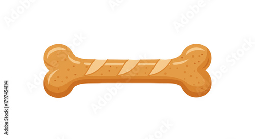 A single golden brown bone-shaped dog biscuit treat with decorative stripes.