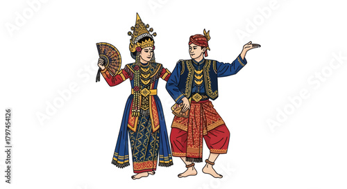 Indonesian Traditional Dancers in Elaborate Cultural Attire.