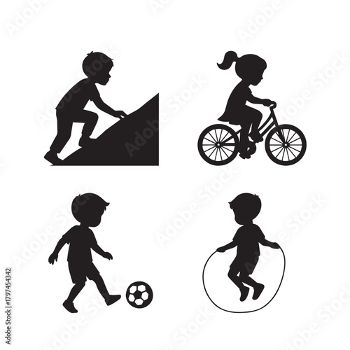 Dynamic vector illustration of children engaged in active play and learning