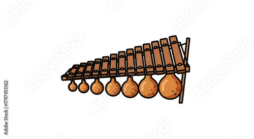 Wooden Balafon Instrument with Gourd Resonators African Musical Instrument.