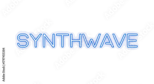 Blue Neon Synthwave Text on White Background.