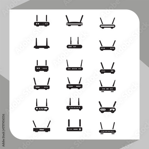 Set of wireless internet router icons for network, connectivity, wifi, and smart home usage