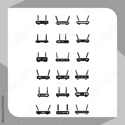 Modern wireless internet router icons set, digital network devices and wi-fi signal