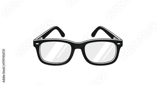Black-rimmed eyeglasses with clear lenses vector illustration.