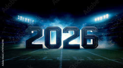 Exciting 2026 sports event countdown stadium digital graphic night futuristic concept