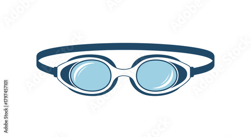 Blue and White Swimming Goggles with Adjustable Strap for Water Sports.