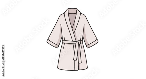 A simple line art illustration of a comfortable white bathrobe with a tie belt.