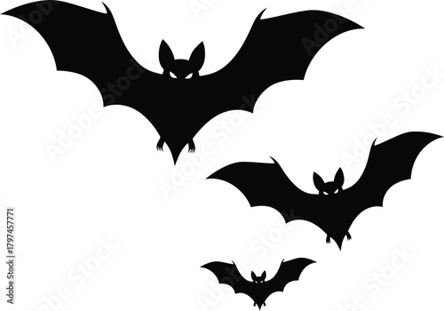 Halloween bats vector illustration black silhouette bat flying design eps