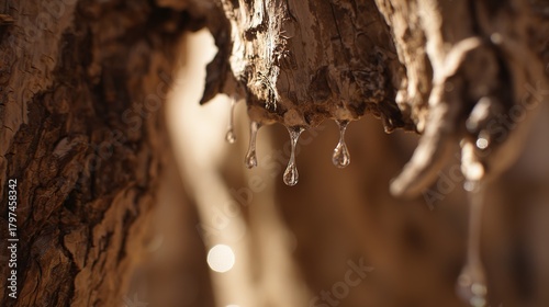 secretion. Close-up of frankincense tree bark with teardrop-shaped resin droplets glinting. gardening catalogs, home-decor guides, designed for gardening and botanical catalogs, used by clinicians.