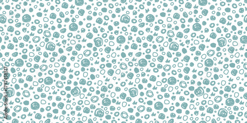 Beautiful seamless pattern of green irregular polka dots on  white background. Abstract spots, doodle. For backgrounds, wallpapers, textiles, packaging or websites.