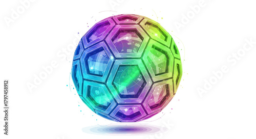 Vibrant Rainbow Hexagonal Soccer Ball with Geometric Pattern.