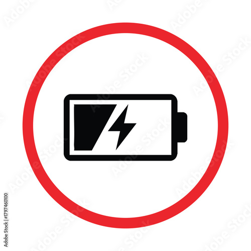 Low battery icon with lightning symbol inside red circle