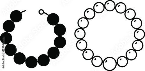 Black and white beaded bracelet illustration, minimal jewelry design, vector pearl accessory drawing, handmade fashion art, elegant accessory concept, isolated background