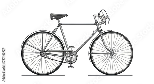 Classic Vintage Bicycle Line Art Drawing Illustration.