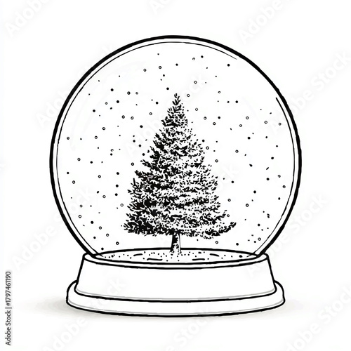 Christmas Tree Inside Snow Globe with Falling Snow

