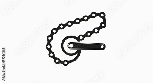 Bicycle Chain and Crankset: Black and White Vector Illustration.