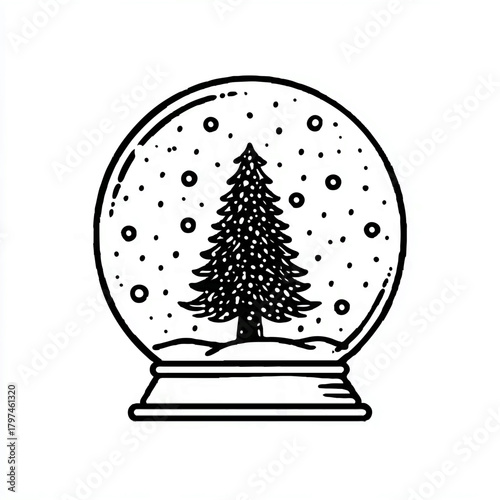 Christmas Tree Inside Snow Globe with Falling Snow

