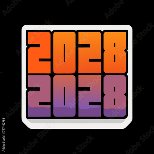 A bold and eyecatching graphic design featuring the year 2028 repeated in a stacked arrangement, set against a contrasting black backdrop for maximum visual impact