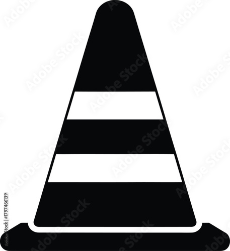 Black and white traffic cone vector icon safety warning road construction eps silhouette