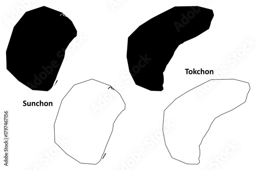 Sunchon and Tokchon city (North Korea, Democratic People's Republic of Korea, DPRK) map vector illustration, scribble sketch Sunch'on, Tokch'on map