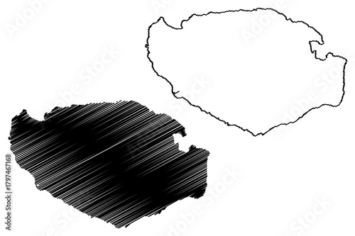 Buru island (Republic of Indonesia, Maluku Islands, South East Asia) map vector illustration, scribble sketch Boeroe, Boro, or Bouru map