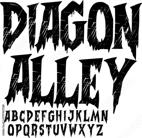 Distressed Horror Font – Sharp Grunge Alphabet Typeface Inspired by Dark Fantasy Style for Creative Branding and Typography Design Diagon Alley