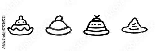 Winter Hat Collection Line Icon Set In Doodle Style. Seasonal Headwear, Fashion Accessories, And Cold Weather Protection Outline Sketch Collection. Hand Drawn Isolated Vector Illustration