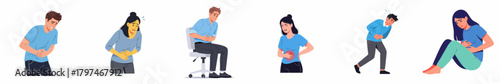 Flat Illustration Set of People Suffering from Abdominal Pain and Discomfort