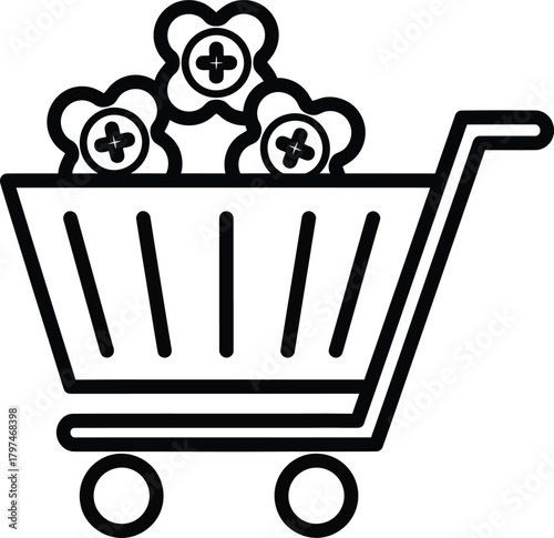 Shopping cart with plus sign flowers icon vector illustration art eps silhouette