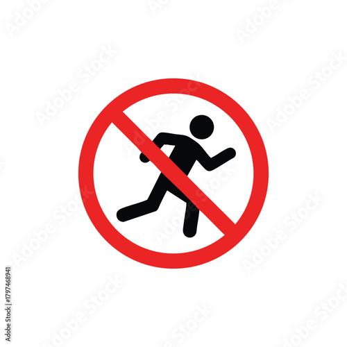 Running forbidden prohibition symbol isolated on white background