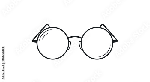 Round Frame Glasses Illustration with Thin Metal Rims and Classic Design.