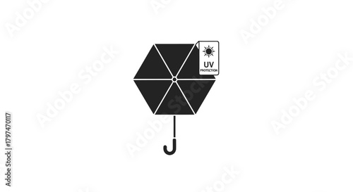 Black Umbrella with UV Protection Symbol Open.
