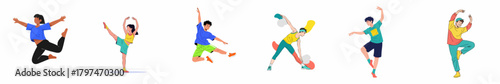 Dynamic Flat Design Collection of Diverse Jumping and Dancing People Illustration