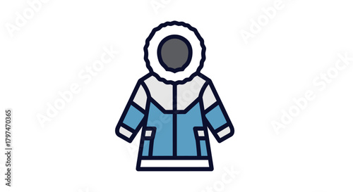 Cartoon Winter Coat Icon with Fur-Lined Hood.