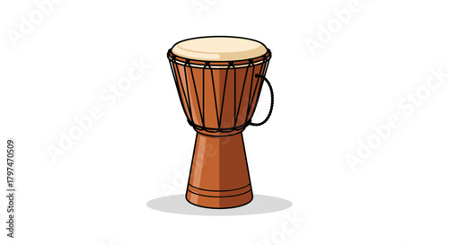 Detailed Illustration of a Brown Wooden Djembe Drum.