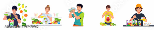 Modern Flat Illustration of People Making Healthy Juice Drinks