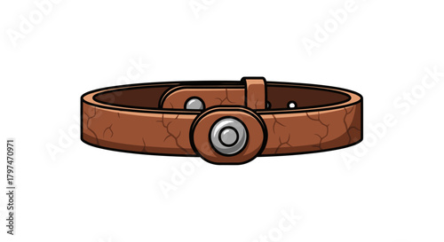 Brown Leather Belt with Silver Buckle Cartoon Illustration.