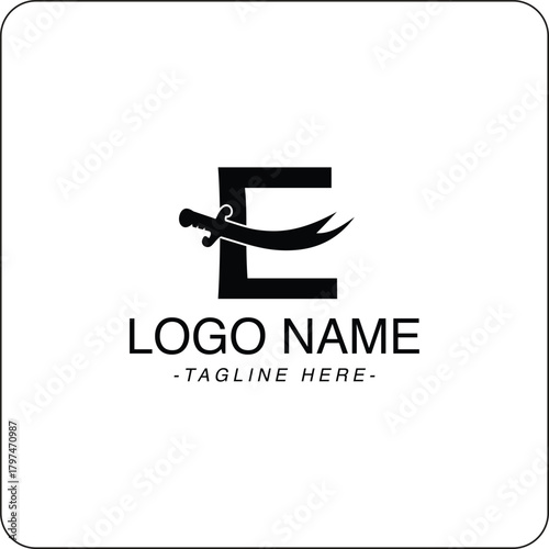 Vector Illustration Letter E and sward logo Design